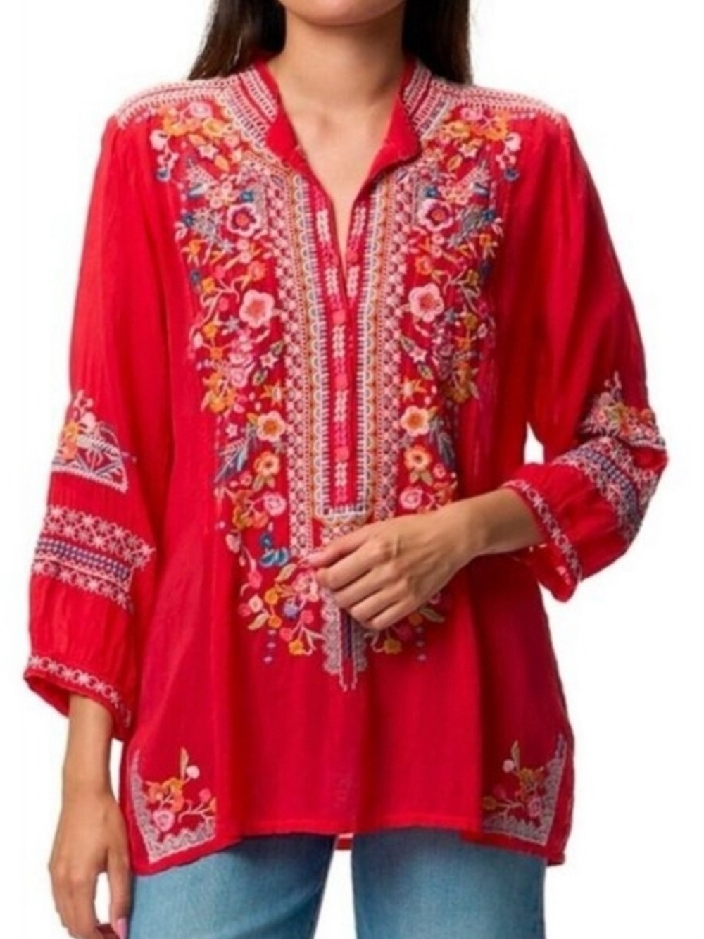 Johnny Was Bethanie Embroidered Tunic Blouse